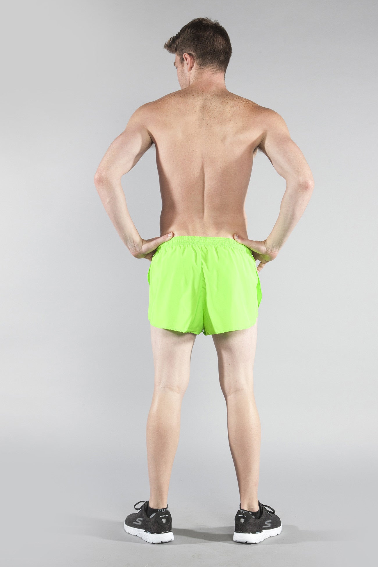 MENS 1" ELITE SPLIT RUNNING SHORT- NEON LIME - BOAUSA