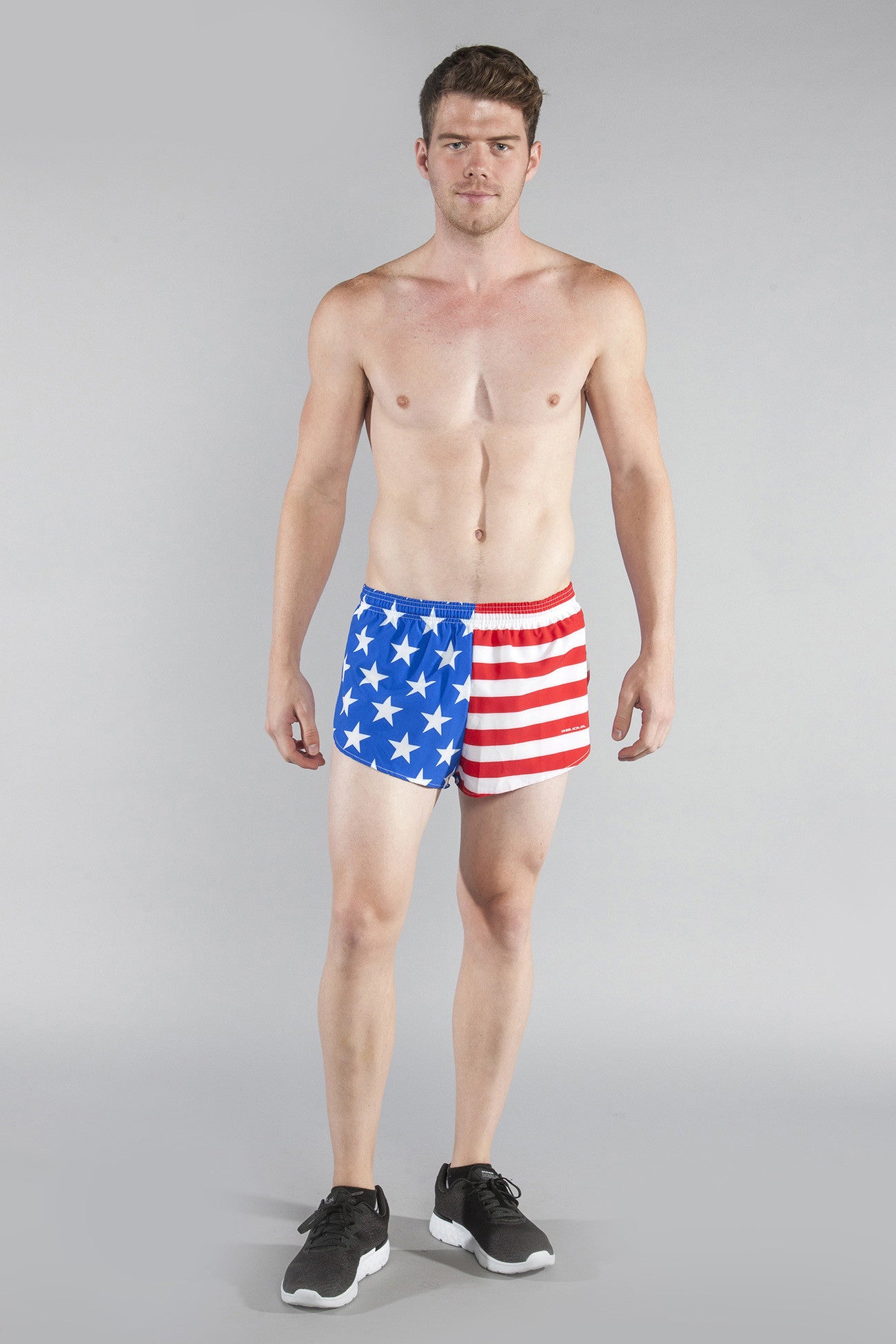 MENS STRETCH 1" ELITE PRINTED SPLIT RUN SHORT- US FLAG - BOAUSA