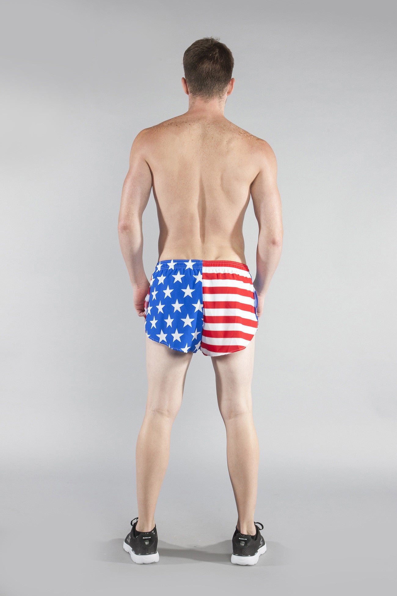 MENS STRETCH 1" ELITE PRINTED SPLIT RUN SHORT- US FLAG - BOAUSA