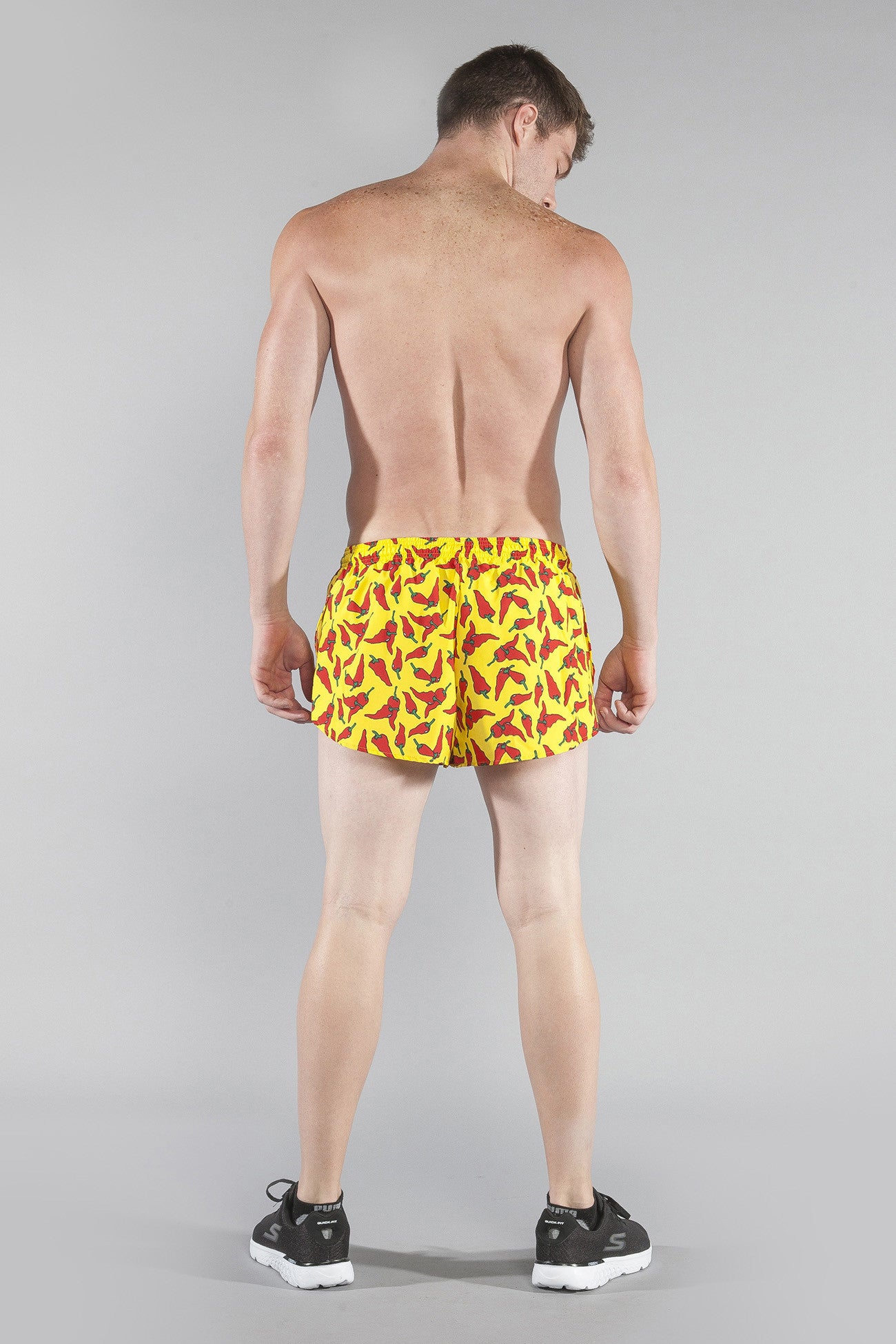 MENS STRETCH 1" ELITE PRINTED SPLIT RUN SHORT- YELLOW CHILI PEPPER - BOAUSA