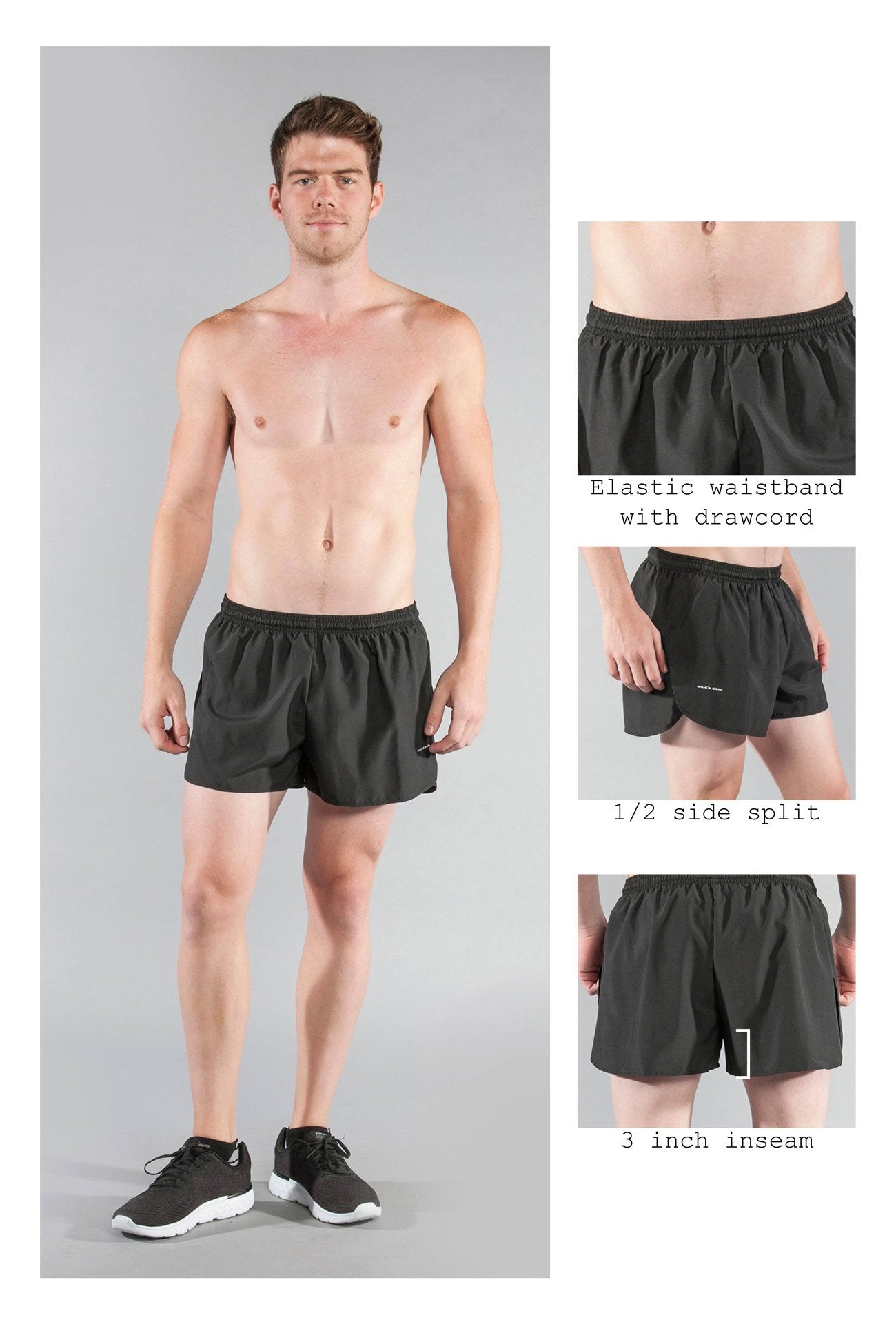 Men's Solid 3" Half Split Trainer Shorts - Black