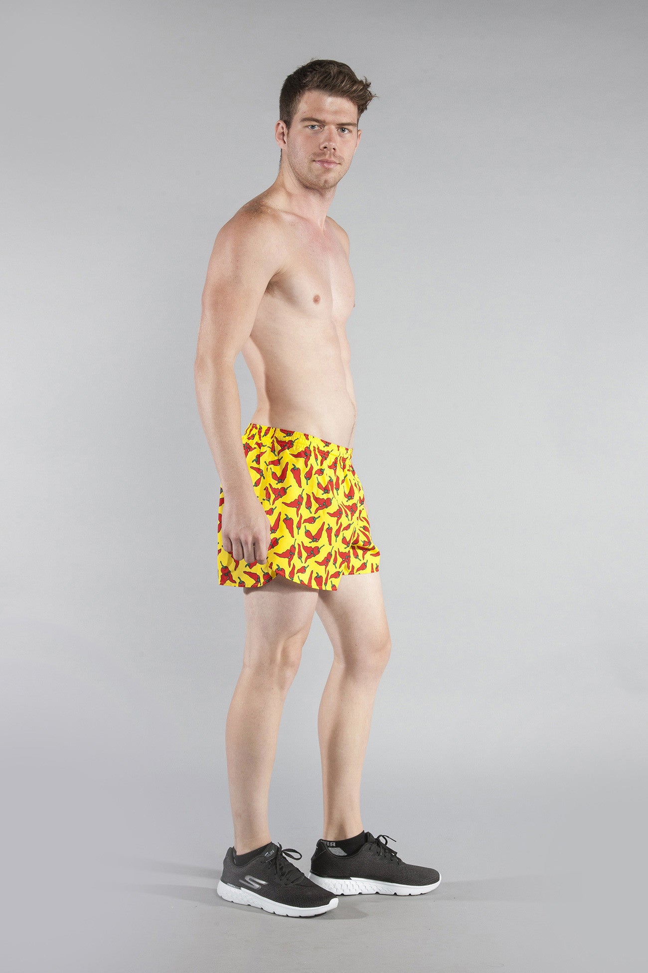 MEN'S STRETCH 3" PRINTED HALF SPLIT TRAINER- YELLOW CHILI PEPPER - BOAUSA