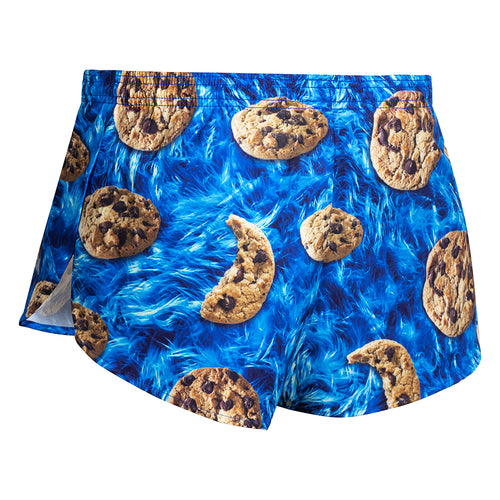 rear Cookie print short with blue fur background