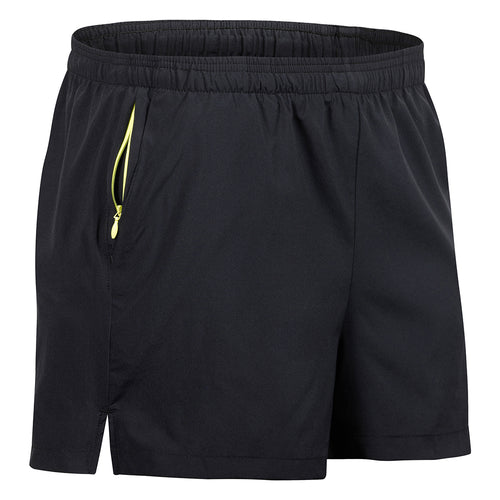 Black short showing side zip pocket and hand pocket