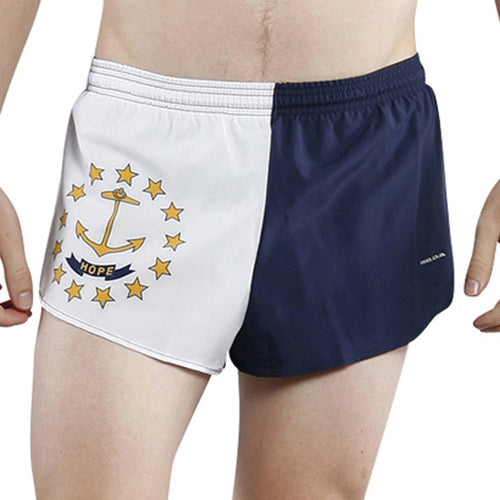 MEN'S 1 INCH INSEAM ELITE SPLIT RUNNING SHORTS- RHODE ISLAND